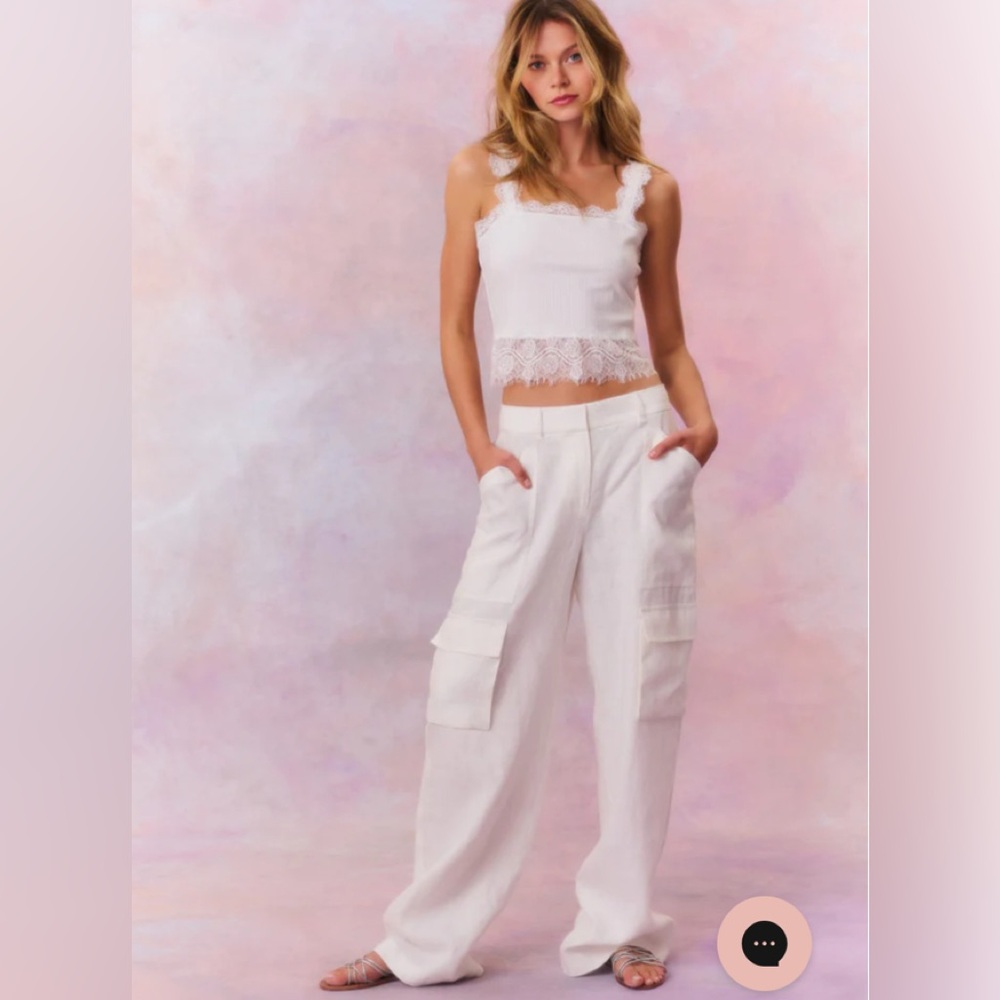 LoveShackFancy Pora Linen Cargo Pant - Picture 2 of 8